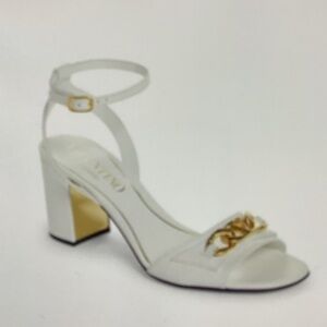 Valentino Garavani White Sandals with Gold Chain Detail